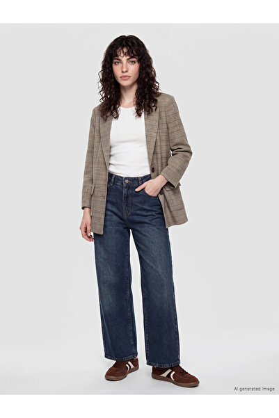 LC Waikiki بنطلون جينز نسائي واسع الساق من LCW Jeans Indigo Petite