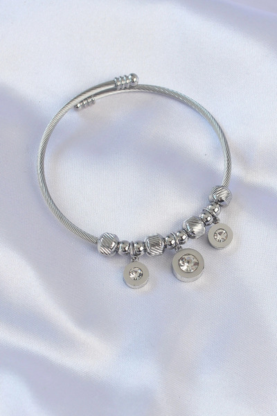 SORA GROUP 316L Steel Silver Color Zircon Stone Model Charm Bracelet