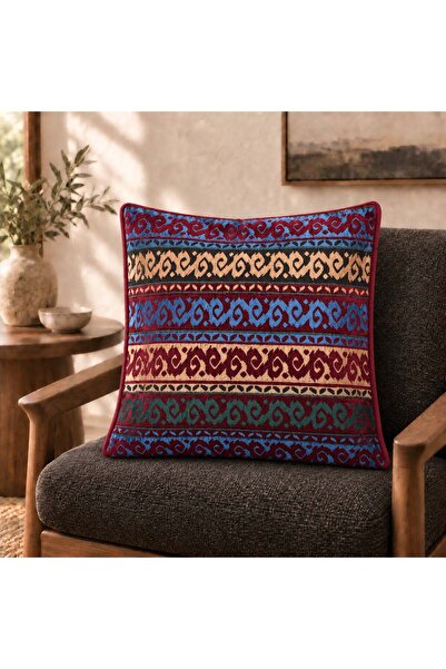 Bk Gift وسادة كيليم تركية أصلية مصنوعة يدويًا مقاس 43x45 سم -8 وسادة زخرفية ب...