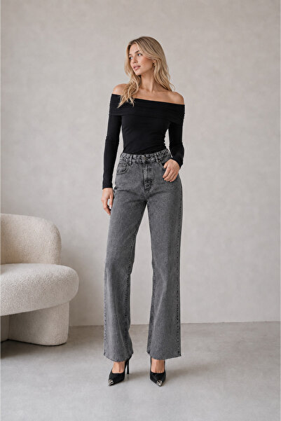 SHEVEGA Füme Pipe Leg Cut Palazzo Jean Denim Trousers