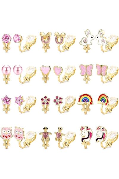 MILACOLATO 12 Pairs of Clip Earrings Children's Earrings Girls Hypoallergenic...