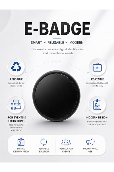 Bionic E-BADGE Electronic Display Badge – Round Digital Name Badge, Reusable ...