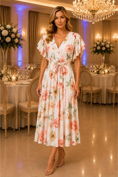 Fashimo Rochie midi cu cordon si decolteu in V cod ES11508