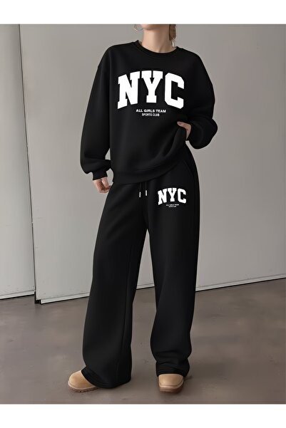 darkopia Unisex Ανδρικά Γυναικεία Σετ Φόρμες NYC με στάμπα 3 νημάτων και λαιμ...