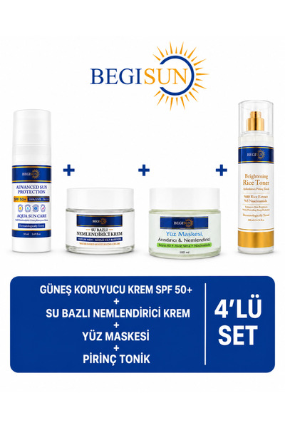 BEGISUN 4’lü Cilt Bakım Seti SPF 50+ Güneş Kremi + Su Bazlı Nemlendirici Krem...