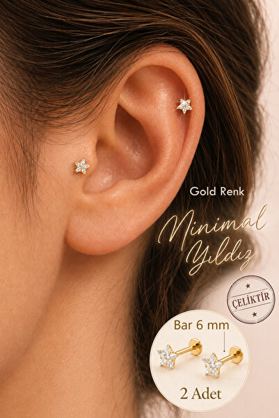 Sacce Scarves&Accessories 316L Çelik Minimal Yıldız Zirkon Taşlı Piercing 2 A...