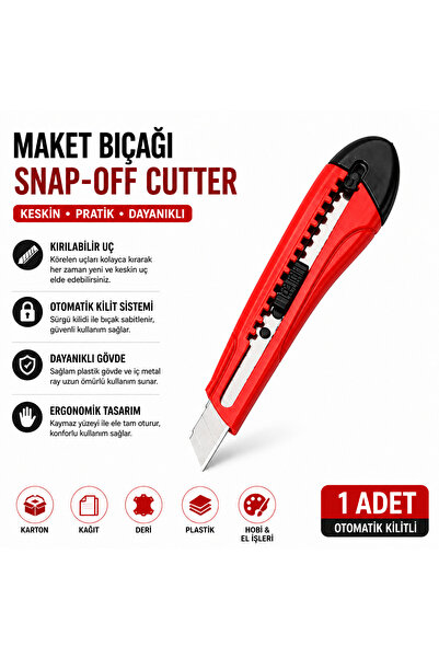 SOKETÇİM Kırmızı Maket Bıçağı Snap-Off Otomatik Kilitli Ergonomik Kesici