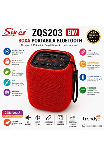 ASMXX Boxă portabilă SING-E ZQS203, 8W, Bluetooth 5.0, TWS, LED RGB, Radio FM...