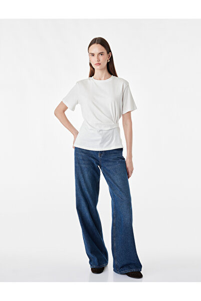 Koton Regular Fit Short Sleeve Crew Neck Cotton Basic T-Shirt with Drape Detail