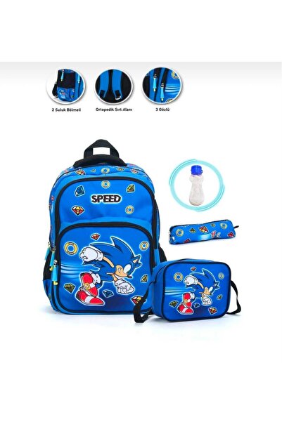 miço kids Sonic School Bag + Nutrition + Pencil Case + Water Bottle Primary S...