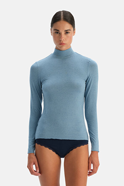 Dagi Light Blue Modal Cashmere Turtleneck Long Sleeve Top