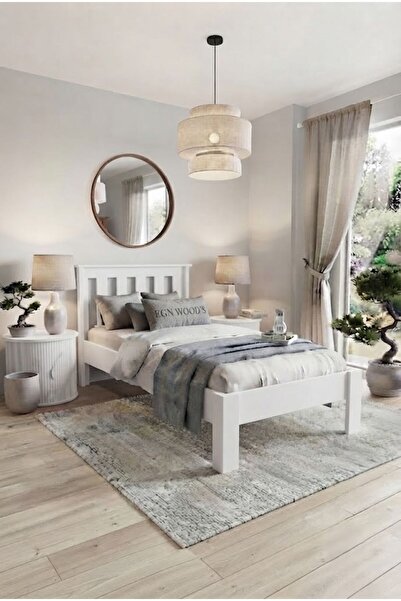 EGN WOODS Modern Beyaz MDF Karyola - Tek ve Çift Kişilik Yatak Ölçü Seçenekleri - Farklı Renk Alternatifleri Berlin