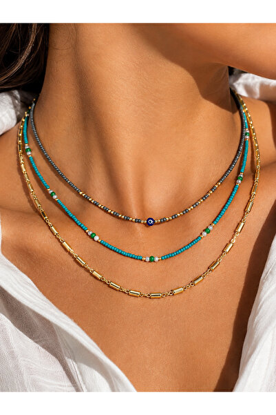 SEZİNİN TAKI DÜKKANI Marina Triple Bohemian Women's Necklace Combination