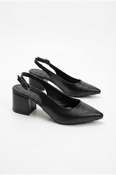 fort 420-687 Plain Pointed Toe Open Back 5 cm Thick Heeled Women's Shoes