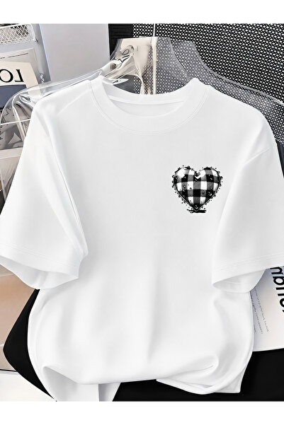 donamod Cotton Women'S/Men's Unisex Oversize Crew Neck Heart Denim Piece Desi...