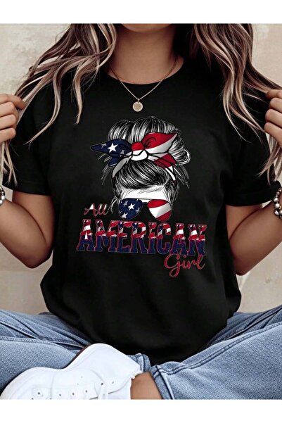 4CR Girl Patriotic T Shirt Women Usa Flag Bow And Sunglasses Design Independe...