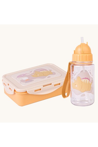 Tyrrell Katz Water Bottle and Lunch Box Set - Happy Dino - Yellow