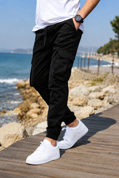 Wise&Go Store Pantaloni cargo pentru bărbați, cu buzunare, din bumbac, tip jo...