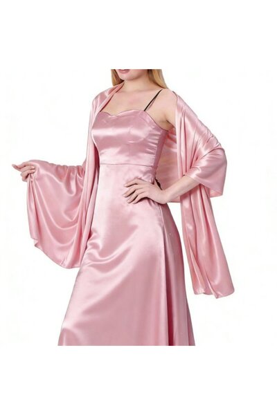 STARSTAR Women's satin shawl apricot pink 65x220cm elegant evening/party.