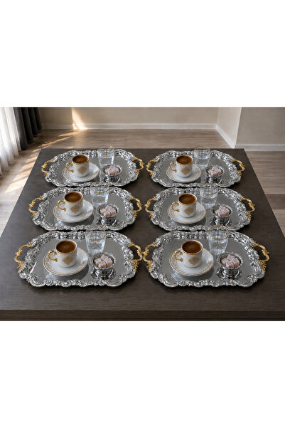 Aslı Hediyelik Luxury 6-Piece Silver Royal Model Stainless Steel Serving, Pro...