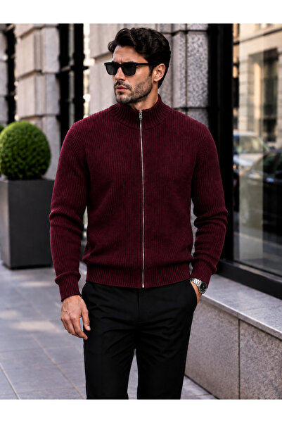 Generic Brand Men's Knitwear Sweater Zippered Stand Collar Thick Knitted Text...