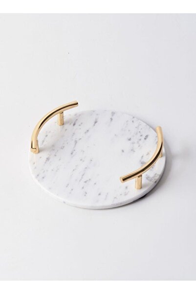 Chase Round White Marble Tray With Gold Handle