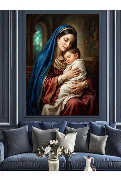 Artmeg Fecioara Maria învelită în albastru și copilul ei - Pânză decorativă -...