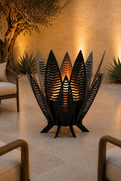 Artun Metal Flame Leaf Alev Form Metal Ateş Çukuru,3 mm Çelik Sac Montajlı Ba...