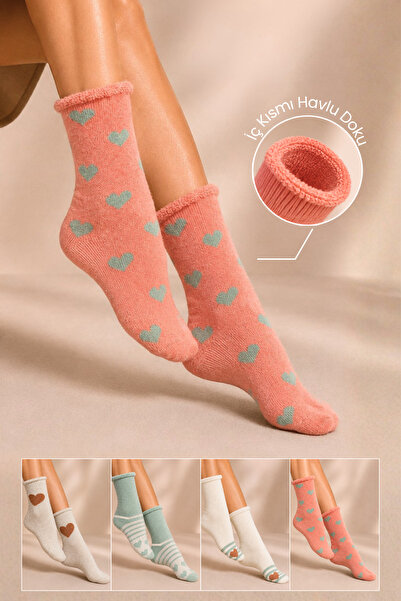 KARDEŞLER ÇORAP Women's Non-Elastic Lambswool Winter Thick Socks 4-Pack