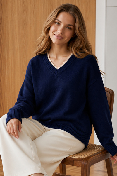 benguen Collar Detailed Sweater N510 Navy Blue