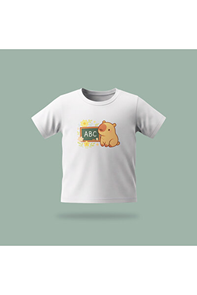 Erays Home Children's Capybara Abc Patterned Printed T-Shirt 100% Cotton Sing...