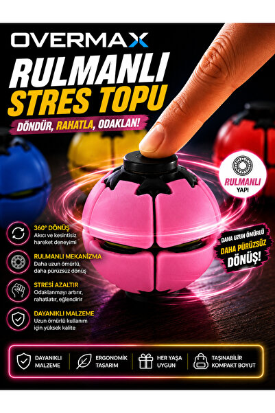 OVERMAX Rulmanlı Spinner Stres Topu – 360° Dönen Fidget Oyuncak, El Egzersiz ...