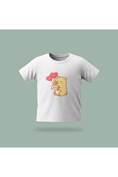 Erays Home Children's Capybara Send Love Patterned Printed T-Shirt 100% Cotto...
