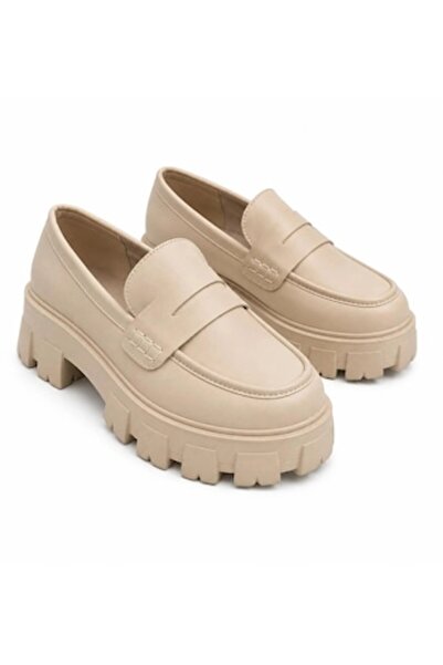 Rainbow Mocasini de damă, talpă groasă, model modern, Bej, 40 EU