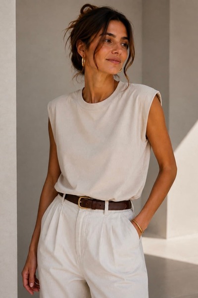 bb butik basic Soft Touch Zero Neck Draped Sleeveless Blouse Md0989