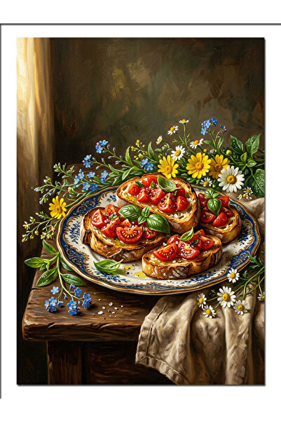 Artmeg Farfurie cu flori și pânză decorativă pentru mic dejun cu bruschetta -...