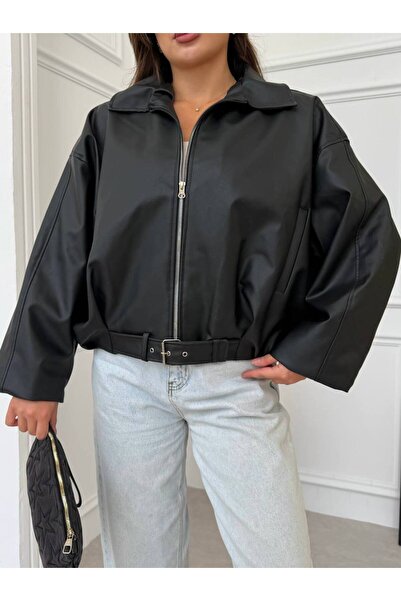 Helen Goods Νέα σεζόν Bomber Oversize Γυναικείο Δερμάτινο Μπουφάν με Λεπτομέρ...