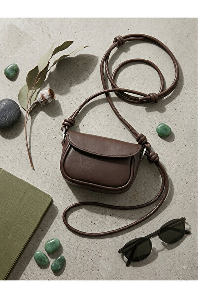 emelimin Women's Brown Mini Crossbody Shoulder Bag Knotted Leather Messenger Bag
