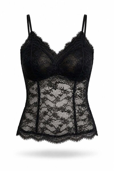 5in1Canpolat Black Lace V-Neck Bustier 40061