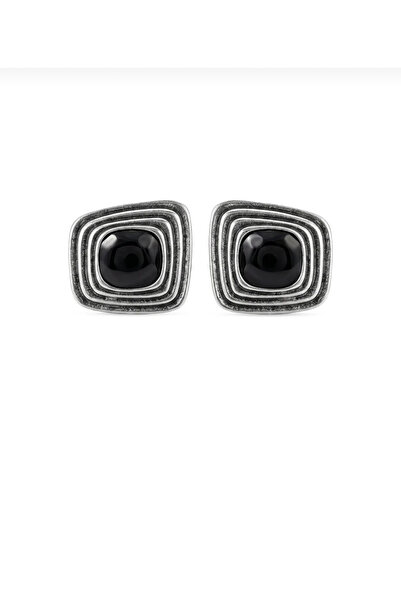 Generic Brand Steel Antique Leo Earrings with Black Stone