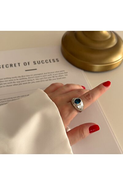 Alice İsstanbul Silver Oval Dark Blue Stone Ring