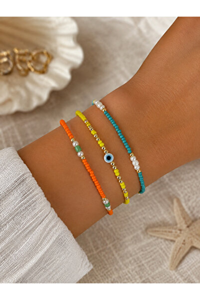 SEZİNİN TAKI DÜKKANI Sunshine 3-Piece Dorica Detail Women's Bracelet - Minima...