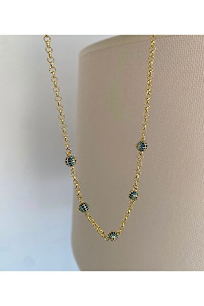 Bade Jewelry Fd Vip Gold Minimal 5 Ball Stone Evil Eye Bead Detailed Anti-Tar...