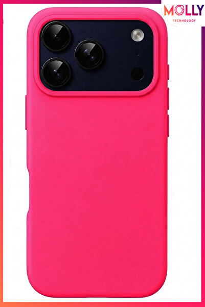 Molly iPhone 17 PRO İçin Neon Pembe Liquid İçi Kadife Mat Silikon Kılıf