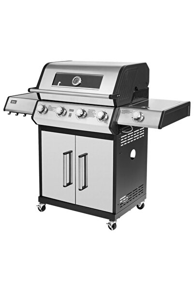 Teesa Gratar cu 5 arzatoare pe gaz, 17 kW, BBQ, Inox/Fonta, Otel, 4 x roti