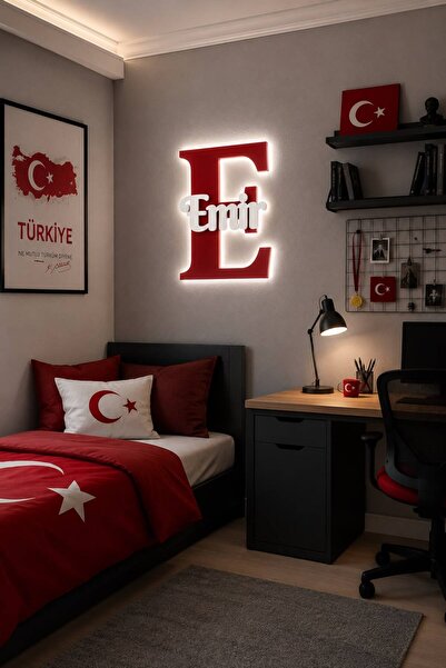 Design 4N LED Işıklı Kişiye Özel Türkiye Temalı Taraftar Duvar Dekoru