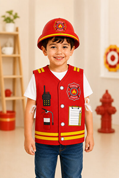GREATOY Firefighter Costume Kids Cardboard Vest and Hat 2 Piece Occupation Co...