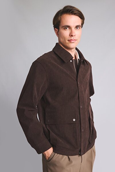 DeFacto Slim Fit Polo Collar Pocketed Lined Corduroy Coat with Snap Fasteners...