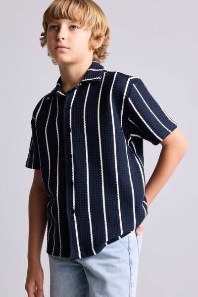DeFacto Regular Fit Striped Short Sleeve Textured Shirt for Boys I6307A826Hs