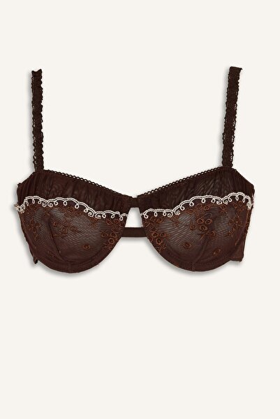 DeFacto Embroidered Lace Detailed Tulle Unlined Non-Padded Underwire Balconet...
